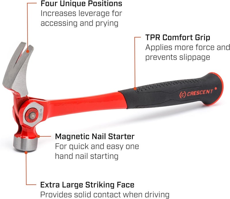 Crescent 18 oz. Steel Indexing Claw Hammer with Cushion Grip Handle - CINDEX18 , Black - Image 2